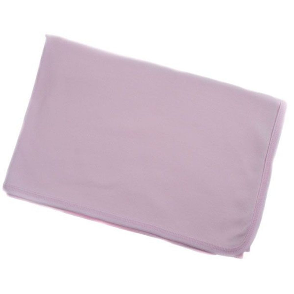 A pink cotton blanket is depicted in this image, with a white background. The blanket features a few white lines and appears to be slightly wrinkled.