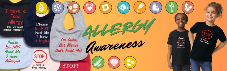 A group of children are depicted in this image, with some wearing t-shirts and others wearing bibs. The background features a variety of food items and other objects.