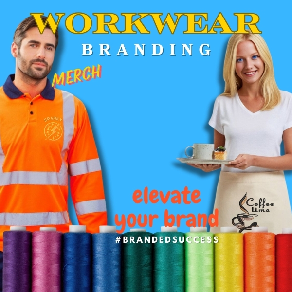 A poster is displayed in this image, featuring a man and a woman. The woman is holding a tray with a cup and saucer on it. The background is blue.